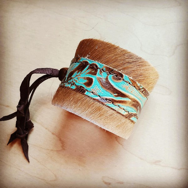 Leather Adjustable Cuff Hair on Hide Cowboy Turquoise  (Online Only)
