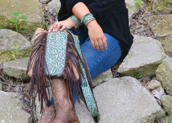 Leather Adjustable Cuff Hair on Hide Cowboy Turquoise  (Online Only)