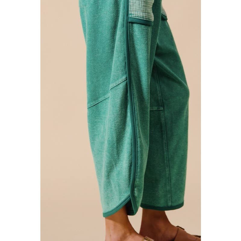 MINERAL WASHED BUTTON UP SCOOP NECK TERRY JUMPSUIT