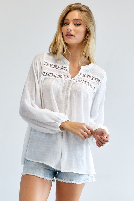 Solid V-Neck Blouse Top  (Online Only/Ships from USA)