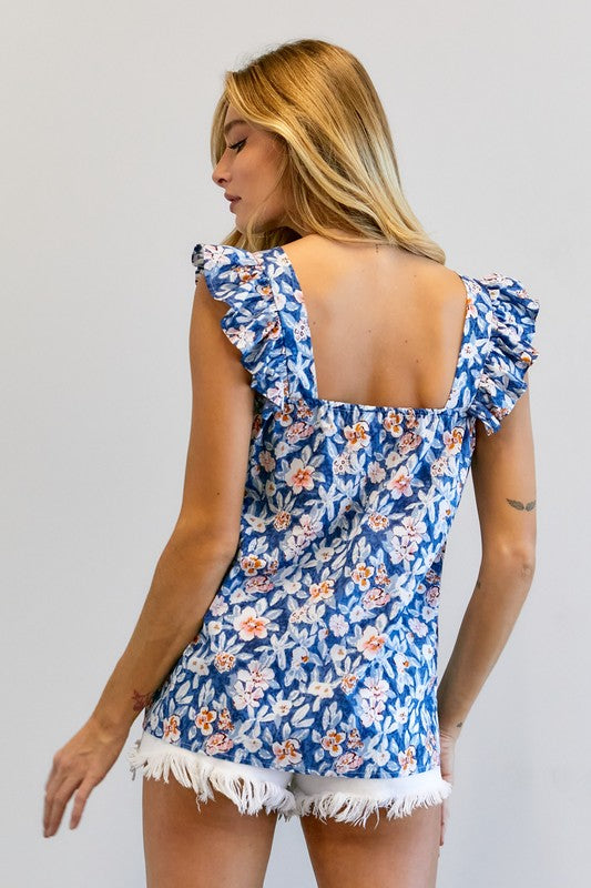 Floral Printed Ruffle Sleeveless Top  (Online Only/Ships from USA)