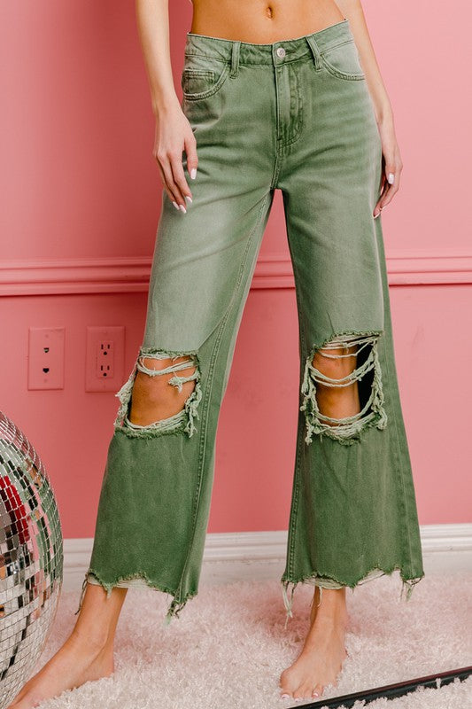 Distressed Vintage Washed Wide Leg Pants (Online Only/Ships from USA)