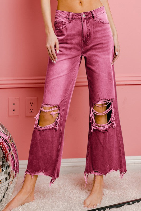 Distressed Vintage Washed Wide Leg Pants (Online Only/Ships from USA)