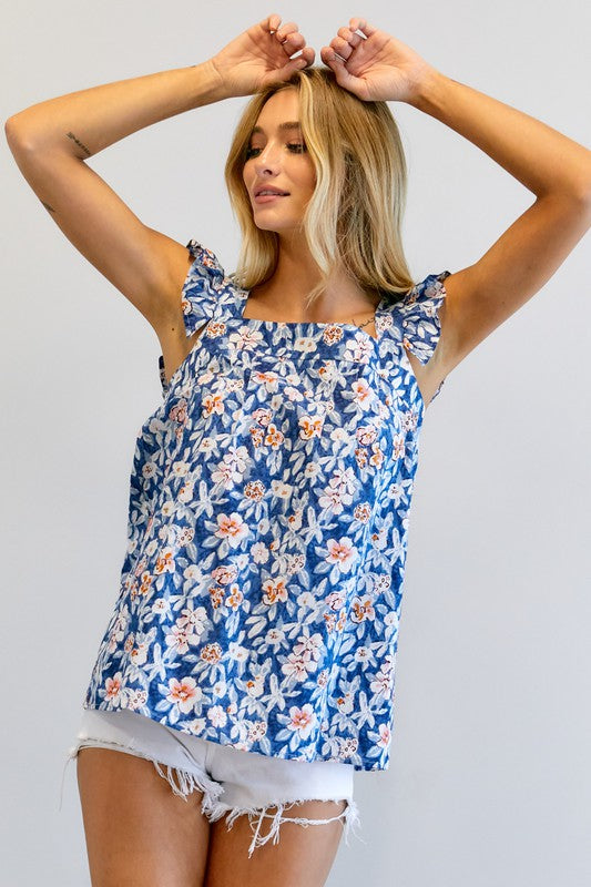 Floral Printed Ruffle Sleeveless Top  (Online Only/Ships from USA)