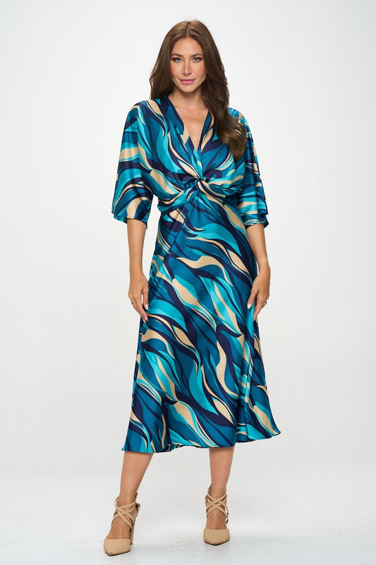 Satin Print Dress with Front Twist (Online Only and USA Made)