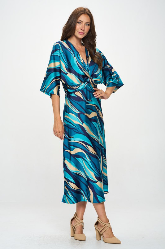 Satin Print Dress with Front Twist (Online Only and USA Made)