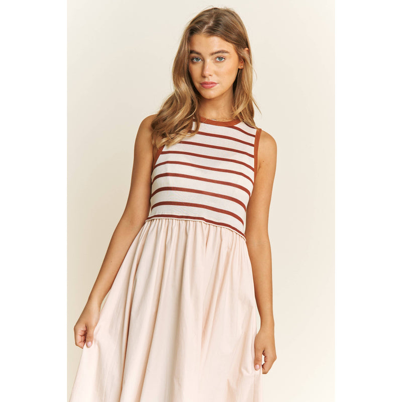 COTTON MAXI DRESS WITH KNIT STRIPE TOP WITH RIB BANDS