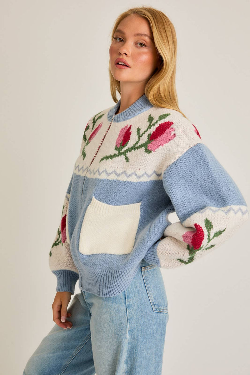 DAPHNE FLORAL PATTERN  SWEATER JACKET