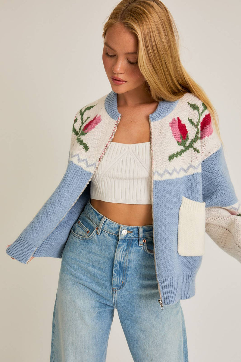 DAPHNE FLORAL PATTERN  SWEATER JACKET