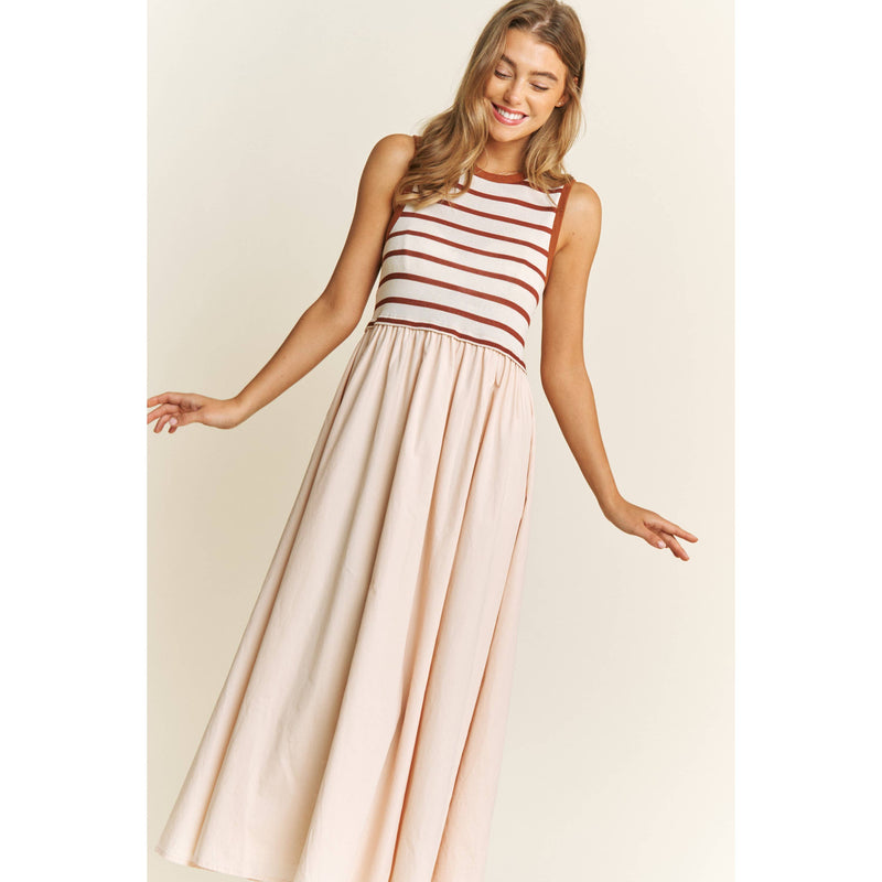 COTTON MAXI DRESS WITH KNIT STRIPE TOP WITH RIB BANDS