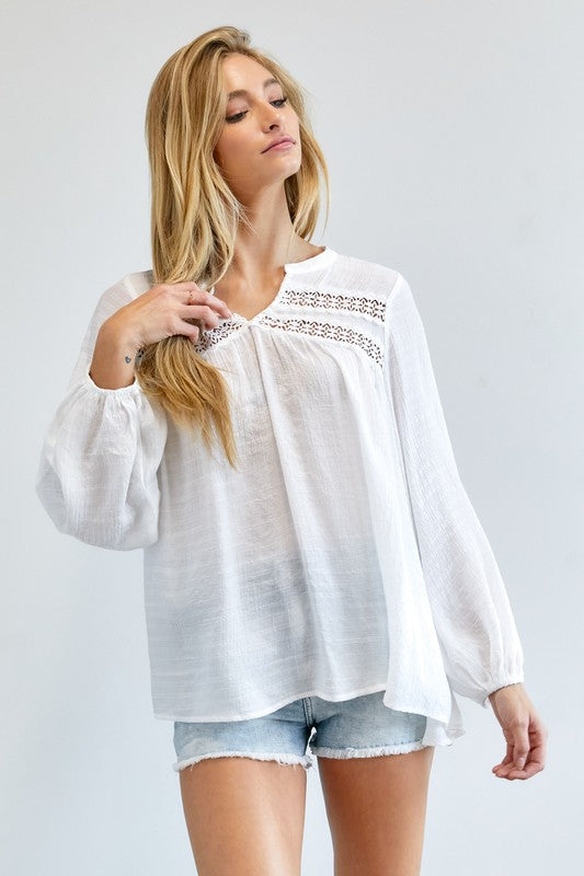 Solid V-Neck Blouse Top  (Online Only/Ships from USA)