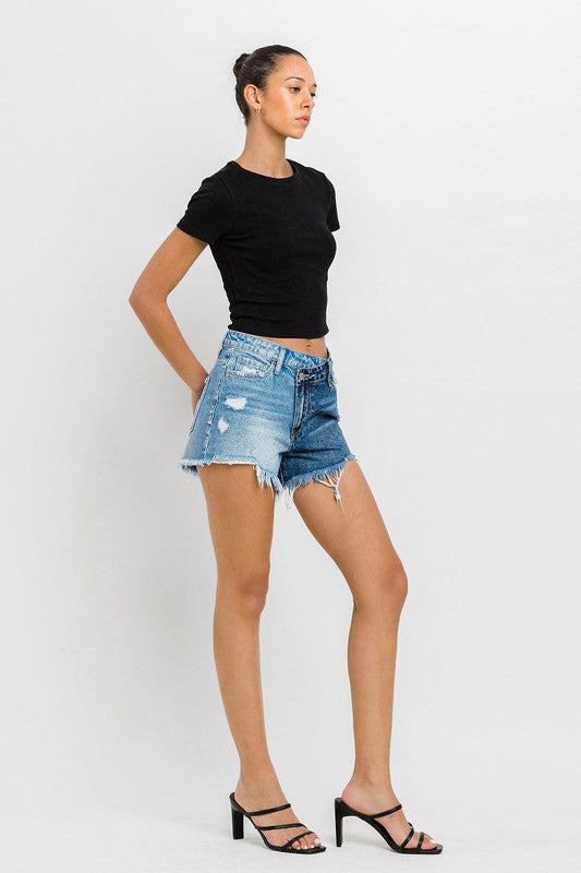 Super High Rise Two Tone Denim Shorts (Online Only/Ships from USA)