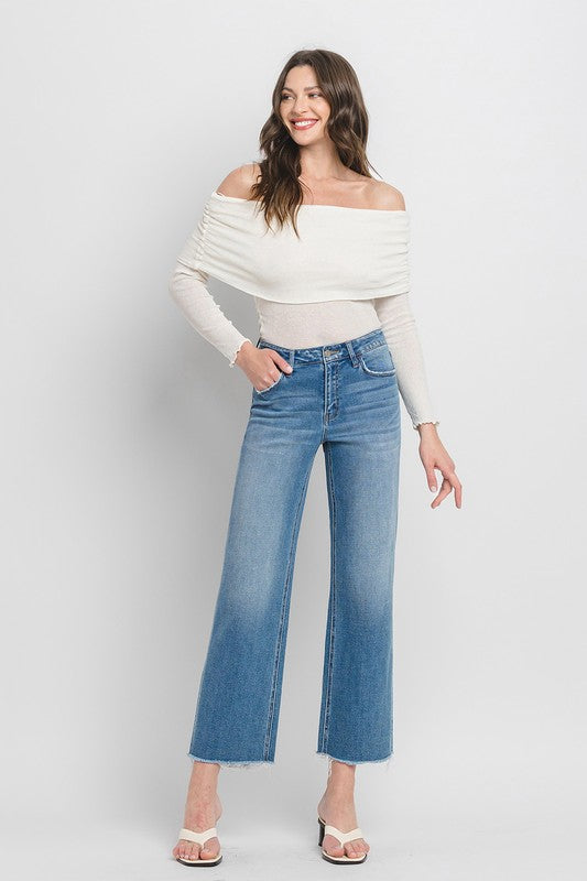 High Rise Ankle Slim Wide Jeans (Online Only/Ships from USA)