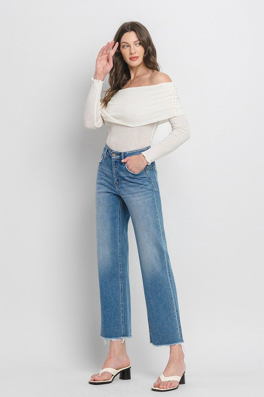 High Rise Ankle Slim Wide Jeans (Online Only/Ships from USA)