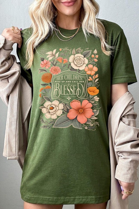 Blessed Floral Graphic T Shirts (Online Only/Ships from USA)