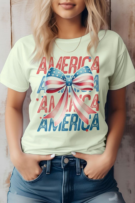 Patriotic Coquette Bow 4th of July Graphic Tee (Online Only/Ships from USA)