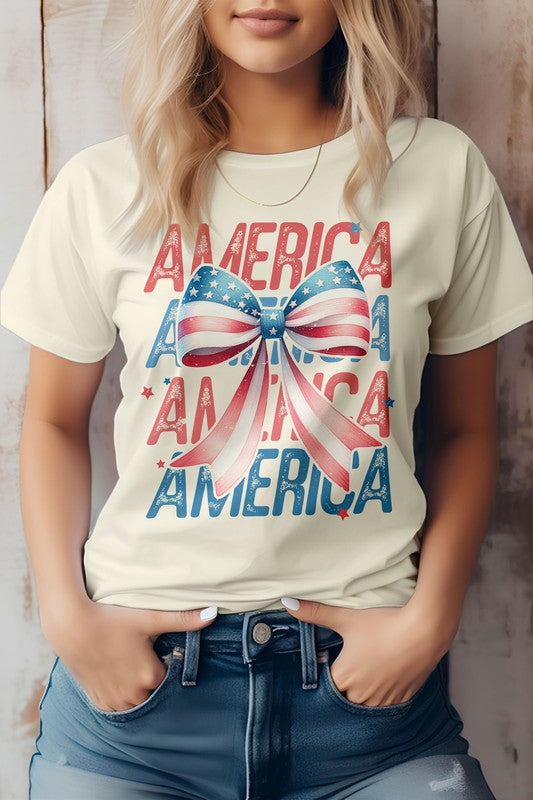 Patriotic Coquette Bow 4th of July Graphic Tee (Online Only/Ships from USA)