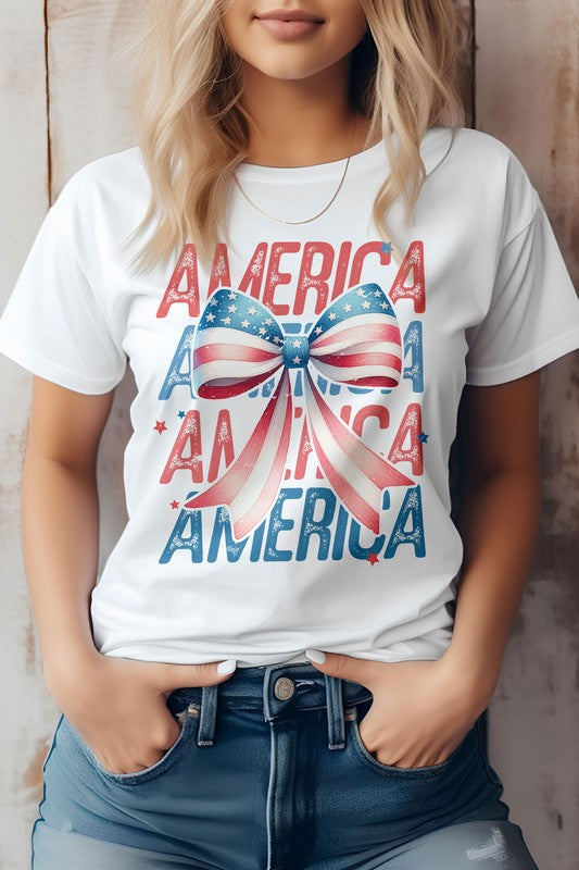 Patriotic Coquette Bow 4th of July Graphic Tee (Online Only/Ships from USA)