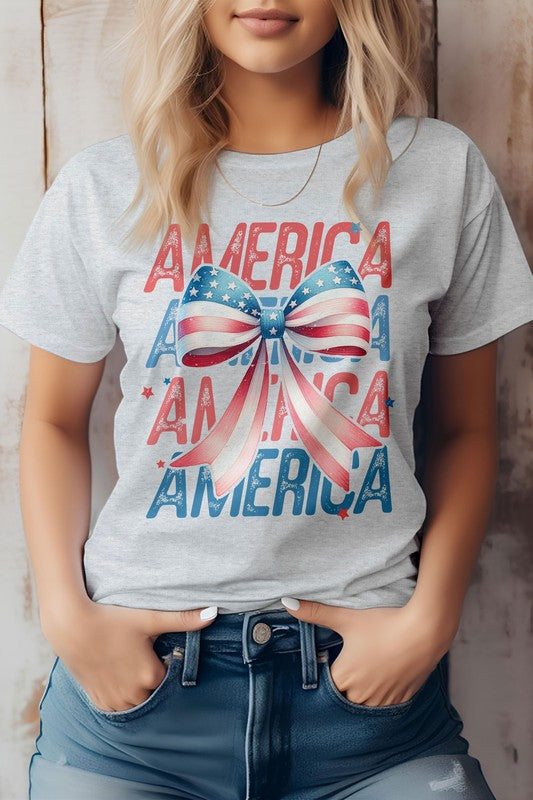 Patriotic Coquette Bow 4th of July Graphic Tee (Online Only/Ships from USA)