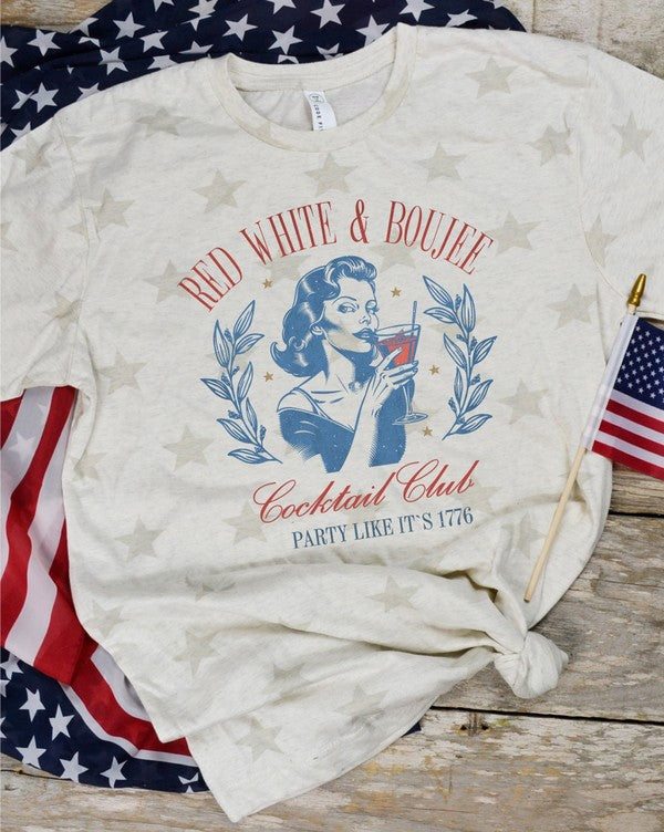 Stars Red White and Boujee Cocktail Graphic Tee (Online Only, Ships from USA)