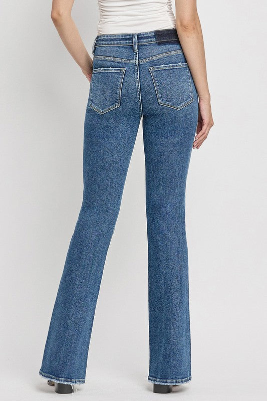 High Rise Slant Hem Flare Jeans (Online Only/Ships from USA)