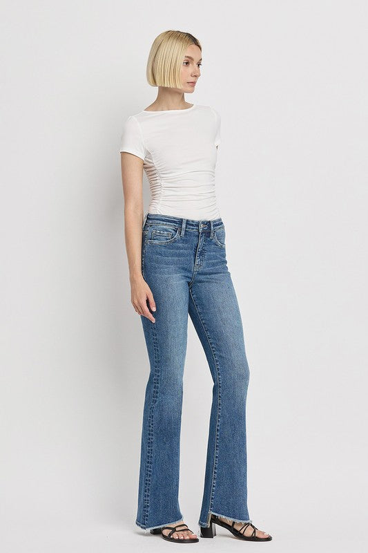 High Rise Slant Hem Flare Jeans (Online Only/Ships from USA)