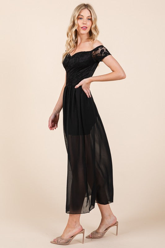 Lace Off Shoulder Chiffon Dress (Online Only/Ships from USA)