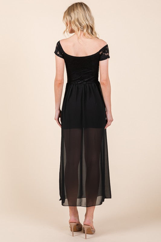 Lace Off Shoulder Chiffon Dress (Online Only/Ships from USA)