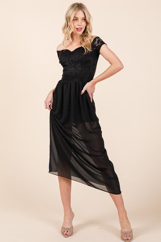 Lace Off Shoulder Chiffon Dress (Online Only/Ships from USA)