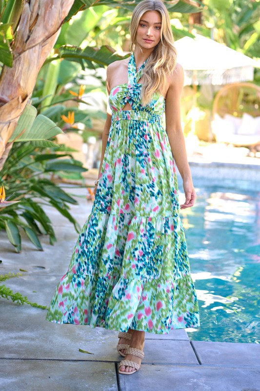 Printed Smocked Ruffle Maxi Dress  (Online Only/Ships from USA)