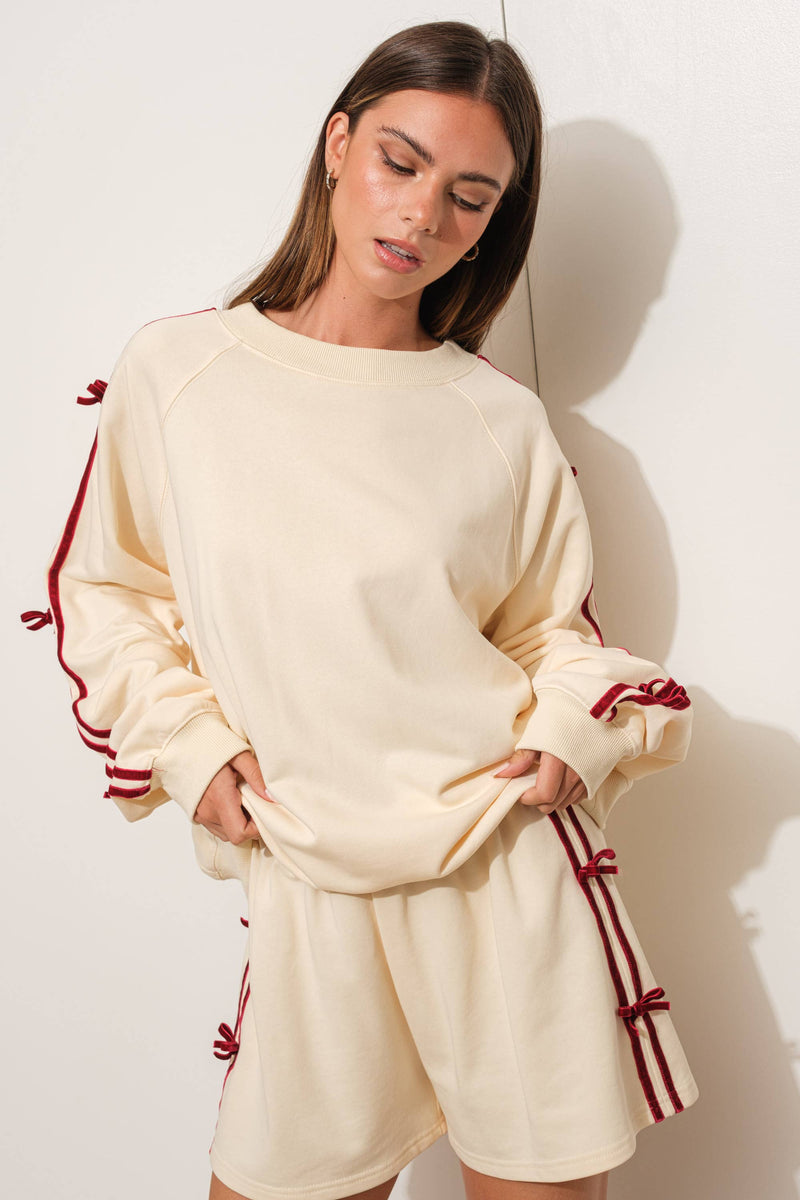 VELVET BOW SWEARTSHIRT