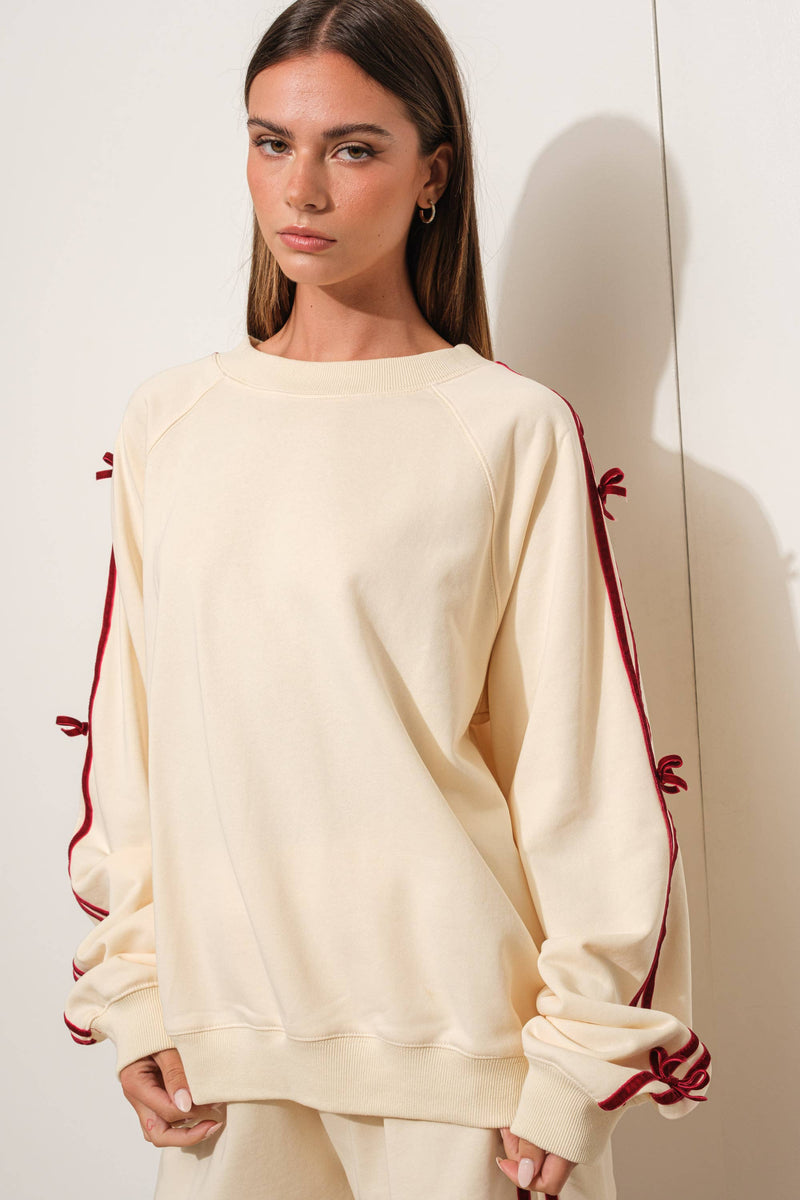 VELVET BOW SWEARTSHIRT