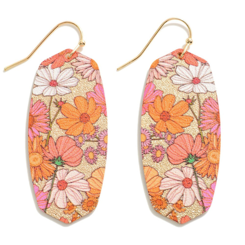 Oval gold tone Drop earrings with Flowers