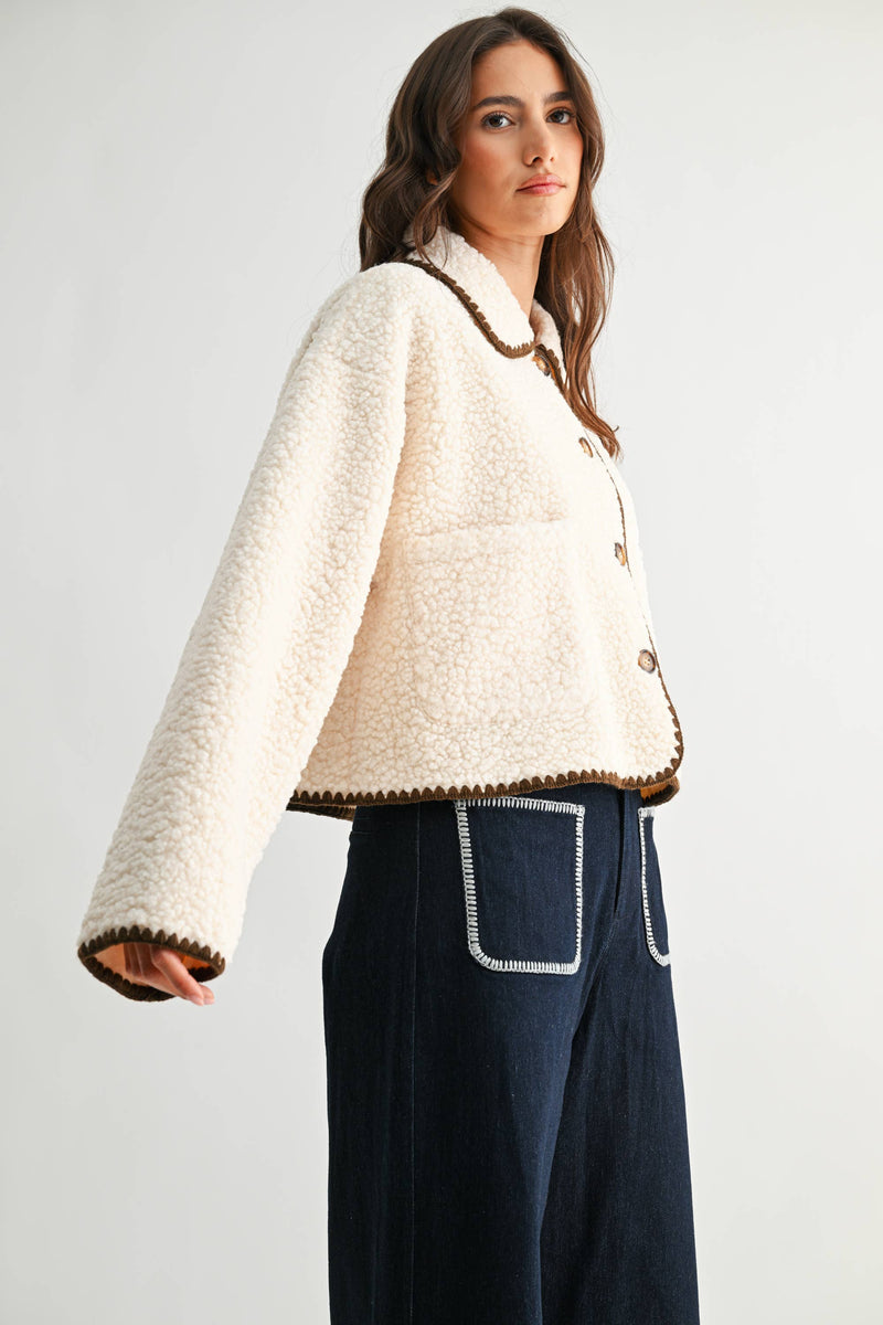 CONTRAST TRIM SHERPA JACKET