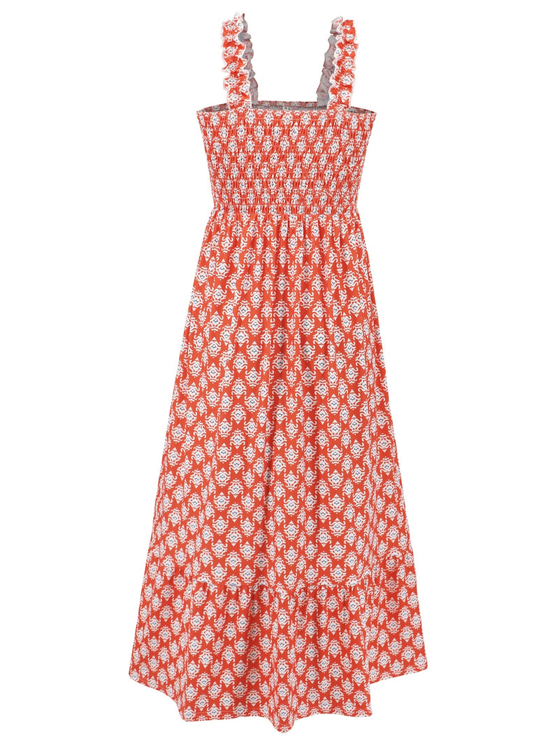 Smocked Printed Square Neck Sleeveless (Online Only)