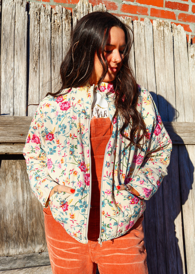 Floral Frenzy Zip Up Quilted Jacket