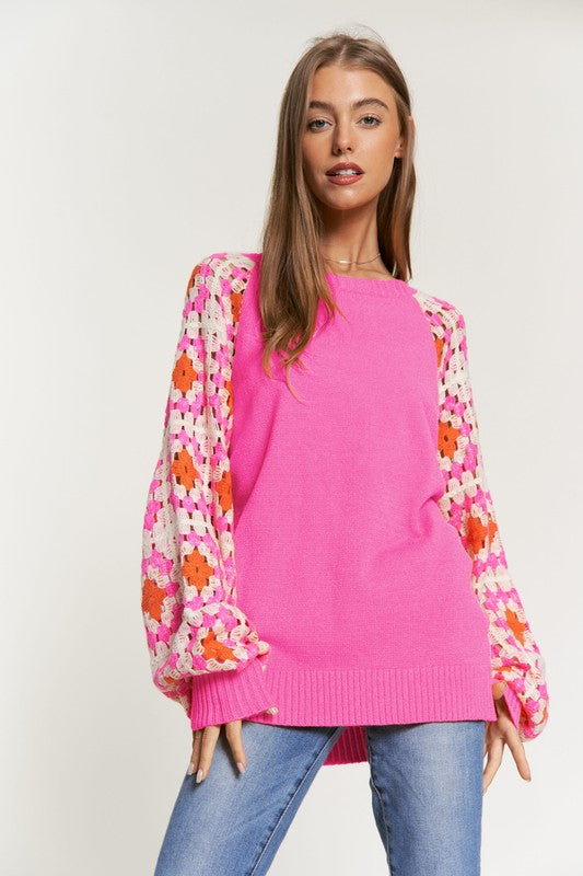 Crochet Detailed Long Sleeve Knit Sweater Top  (Online Only/Ships from USA)