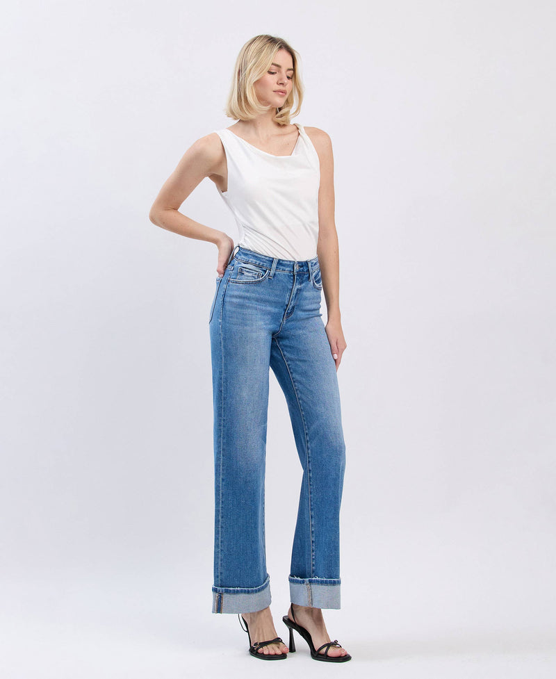 HIGH RISE CUFFED WIDE JEANS