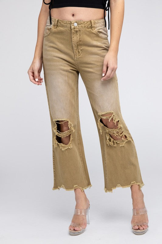 Distressed Vintage Washed Wide Leg Pants (Online Only/Ships from USA)