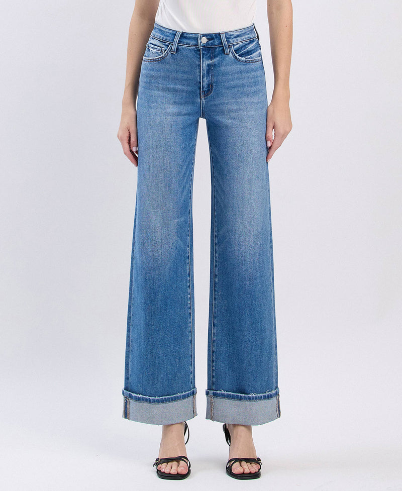 HIGH RISE CUFFED WIDE JEANS