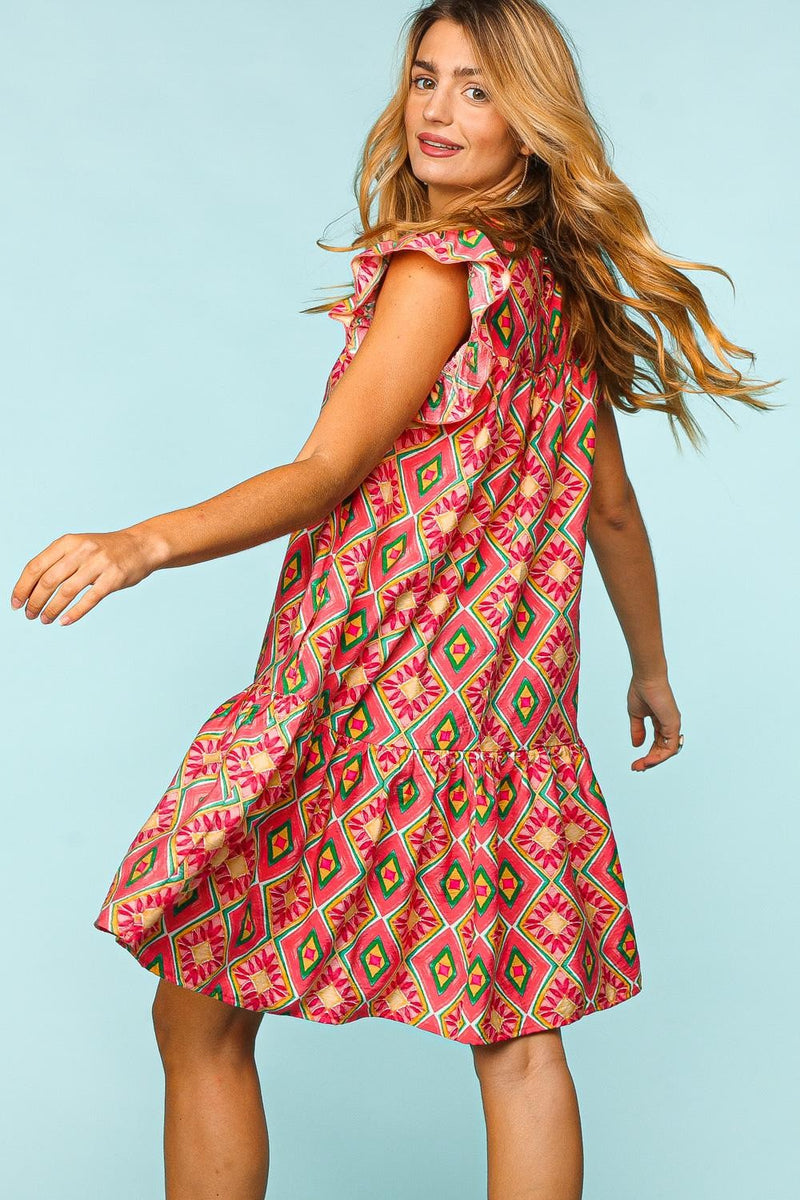 Ruffled Printed Dress with Side Pockets (Online Only/ Ships from USA)