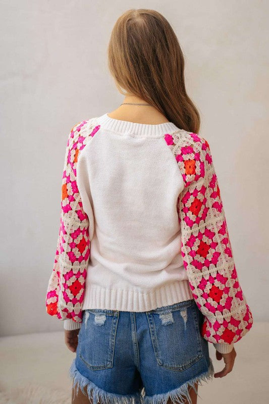 Crochet Detailed Long Sleeve Knit Sweater Top  (Online Only/Ships from USA)