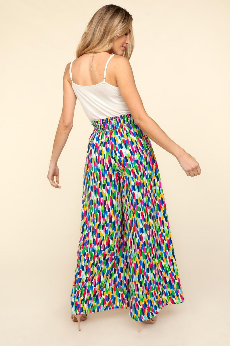 Smocked Waist Abstract Print Pants (Online Only/USA Made)