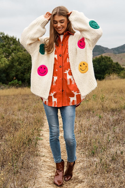 The Fuzzy Smile Long Bell Sleeve Knit Cardigan  (Online Only/Ships from USA)