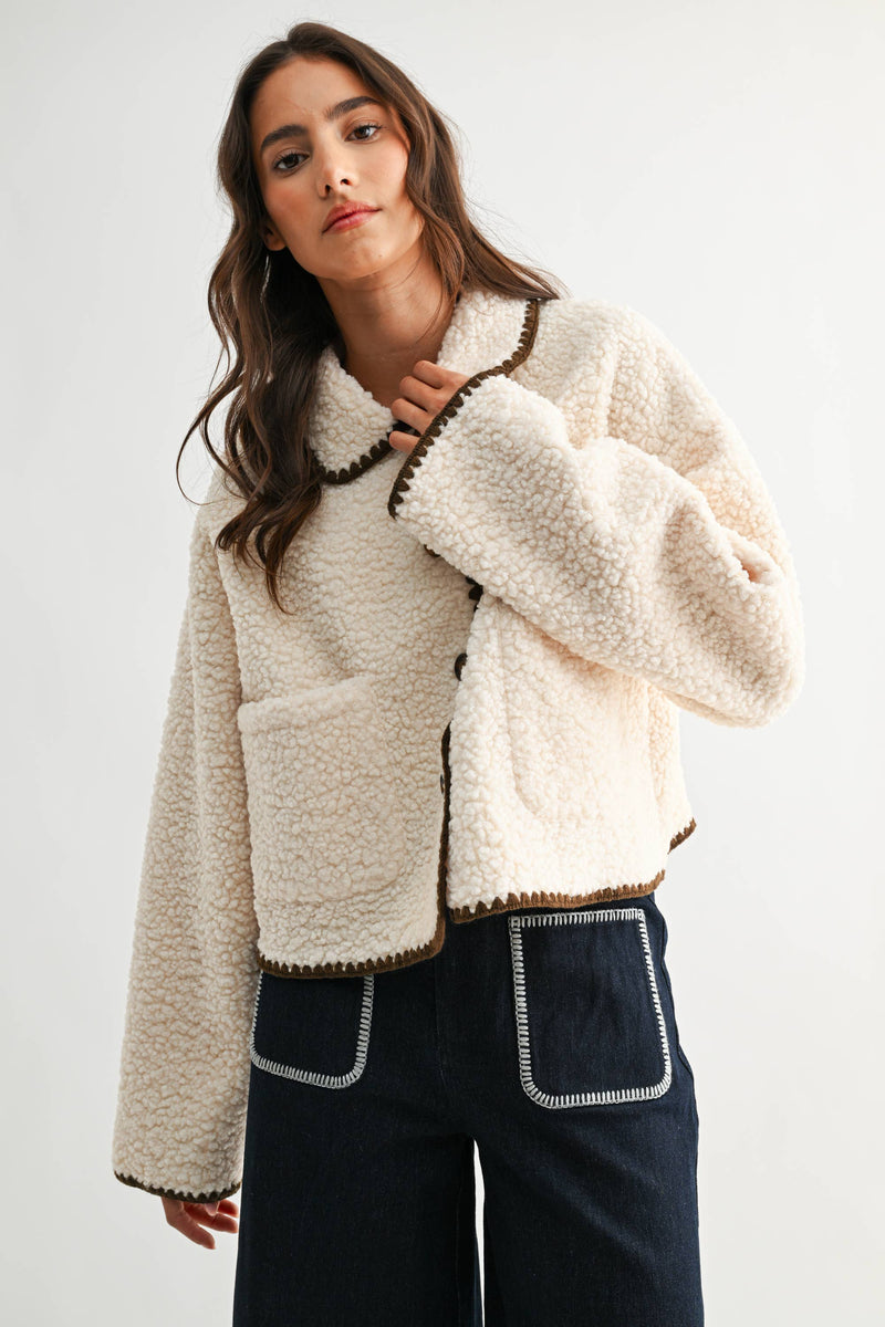 CONTRAST TRIM SHERPA JACKET