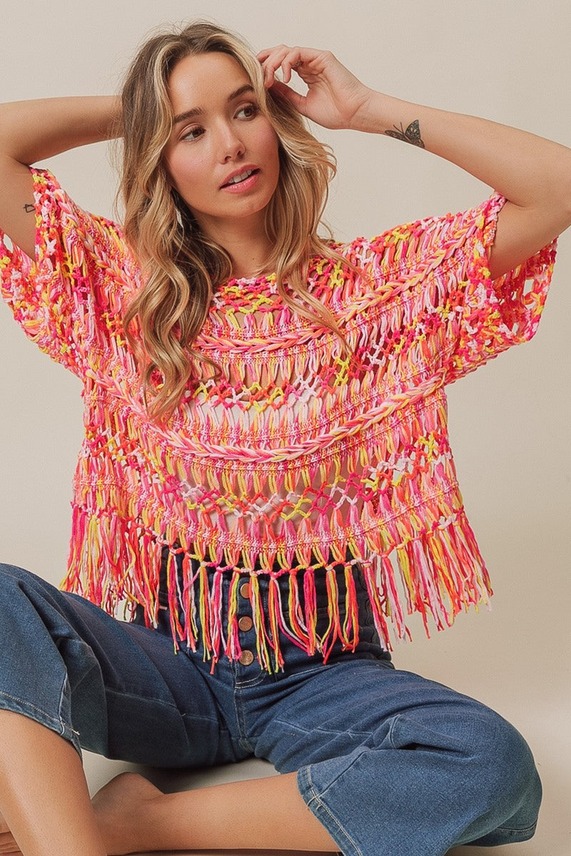 Openwork Fringed Knit Cover Up (Online Only/Ship from USA)