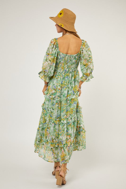 Floral Chiffon Midi Dress  (Online Only/Ships from USA)