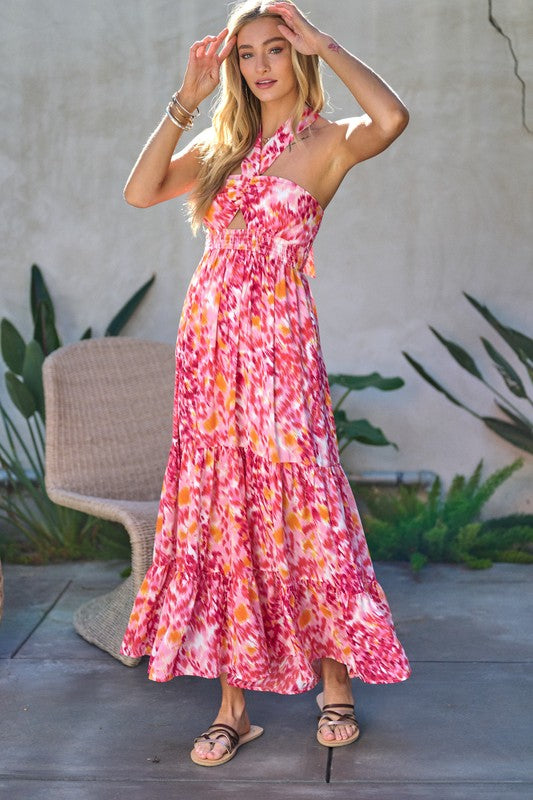 Printed Smocked Ruffle Maxi Dress  (Online Only/Ships from USA)