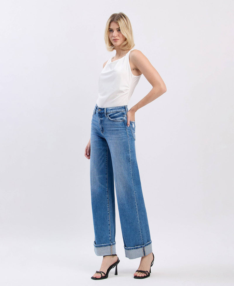 HIGH RISE CUFFED WIDE JEANS