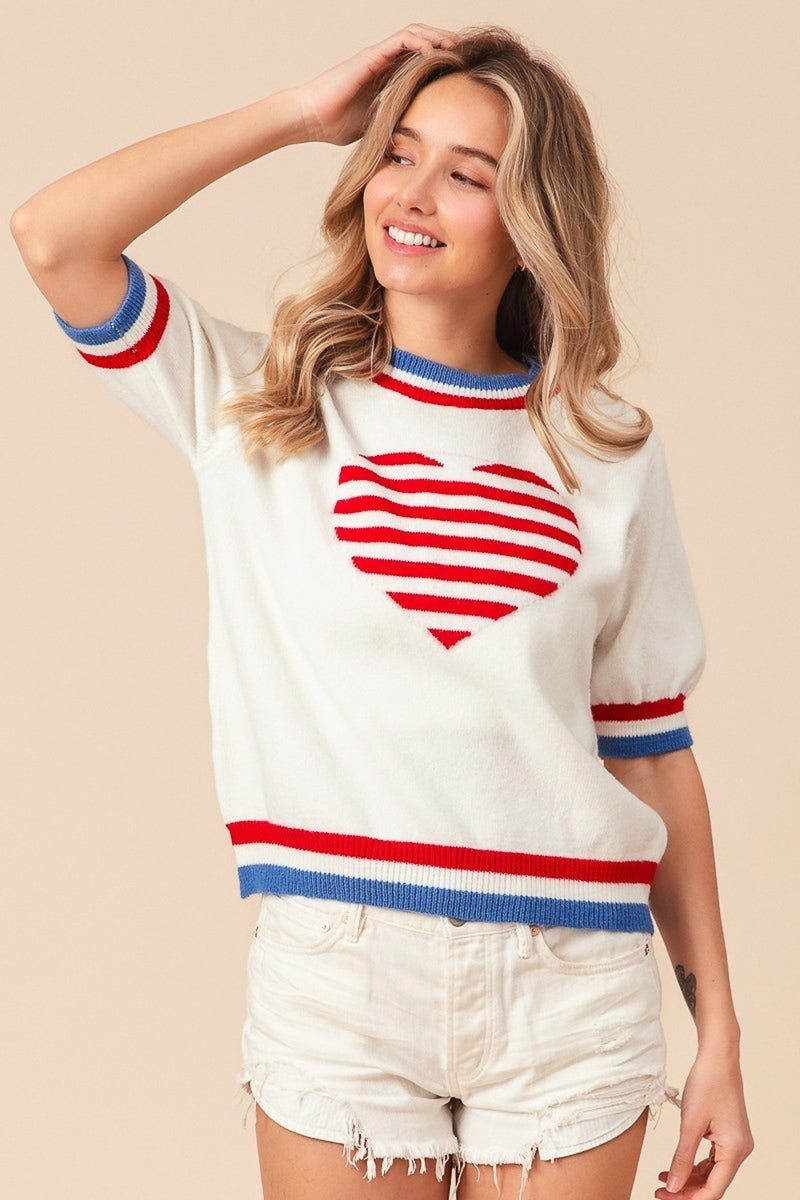 US Flag Theme Striped Heart Sweater (Online Only/Ships from USA)